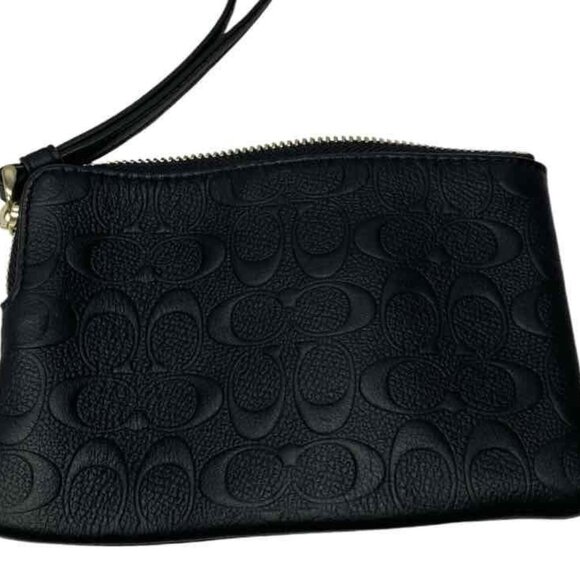 NWT Coach Corner Zip Wristlet In Signature Leather Gold/Black F67555 - Picture 2 of 5